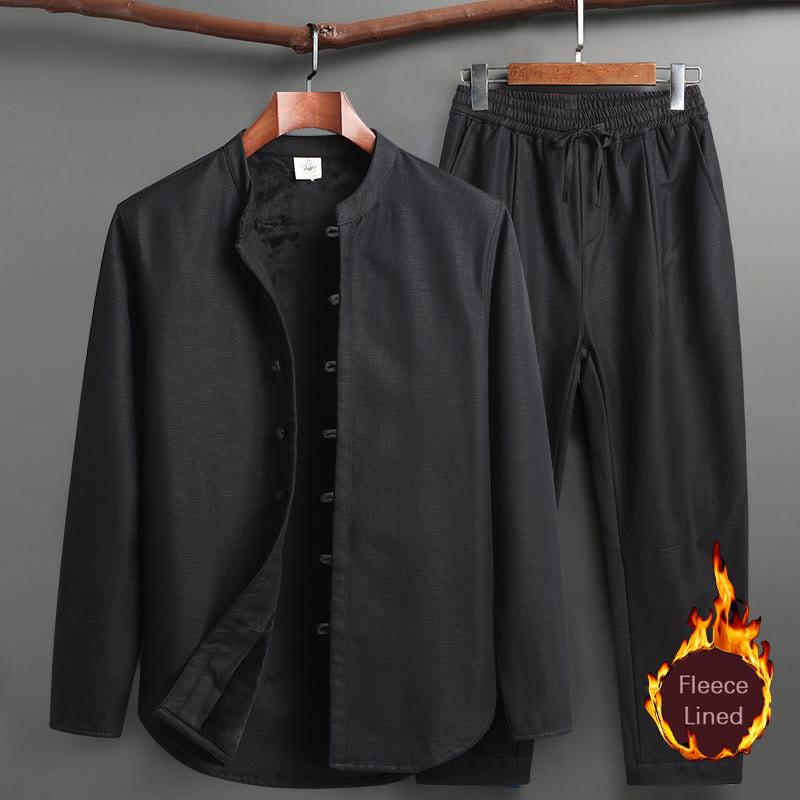 Nimara Ritual Solid Tang Suit Traditional Fleece Lined Uniform Long Sleeve Top Pants Men's Set
