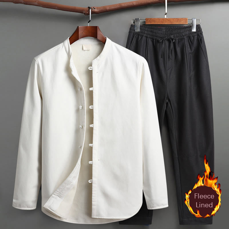 Nimara Ritual Solid Tang Suit Traditional Fleece Lined Uniform Long Sleeve Top Pants Men's Set