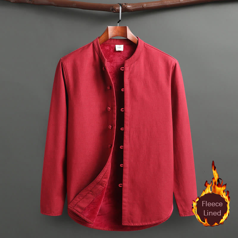 Nimara Ritual Solid Tang Suit Traditional Fleece Lined Uniform Long Sleeve Top Pants Men's Set