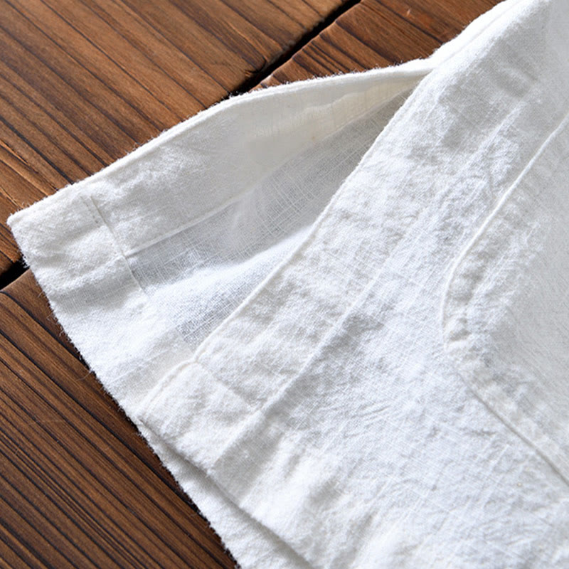 Nimara Ritual Frog-Button Chinese Tang Suit Cotton Linen Men Shirt With Pockets