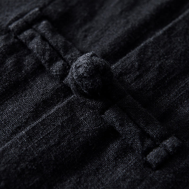 Nimara Ritual Frog-Button Chinese Tang Suit Cotton Linen Men Shirt With Pockets