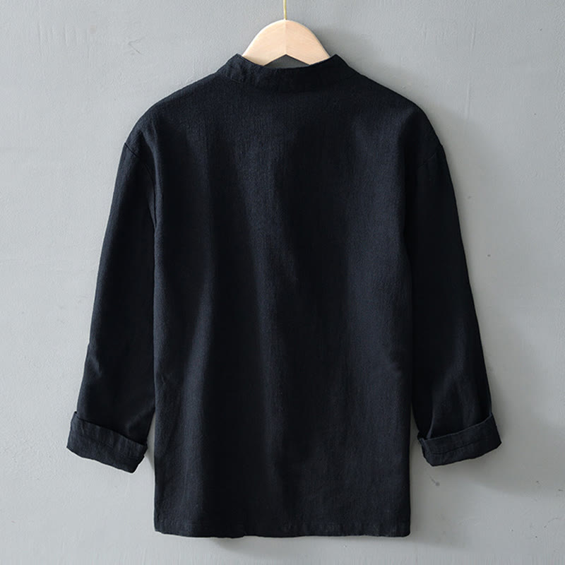 Nimara Ritual Frog-Button Chinese Tang Suit Cotton Linen Men Shirt With Pockets