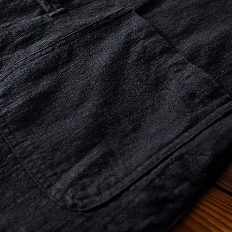 Nimara Ritual Frog-Button Chinese Tang Suit Cotton Linen Men Shirt With Pockets