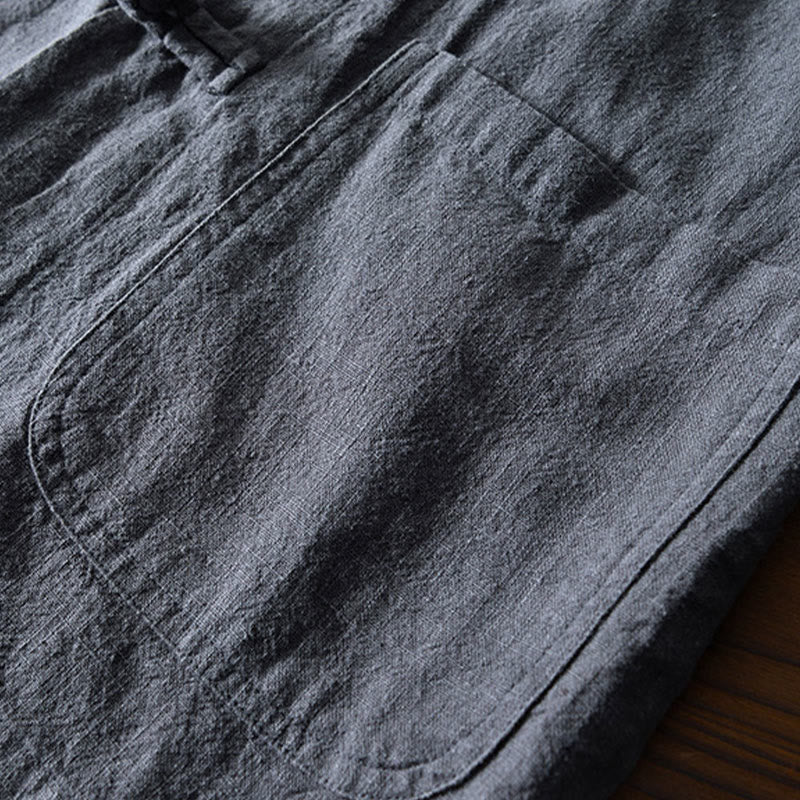 Nimara Ritual Frog-Button Chinese Tang Suit Cotton Linen Men Shirt With Pockets