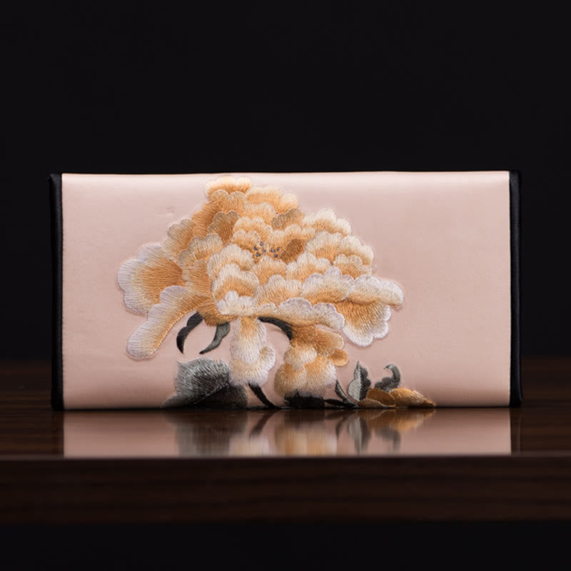 Nimara Ritual Peony Flower Su Embroidery Journey Shopping Long Purse Handbag