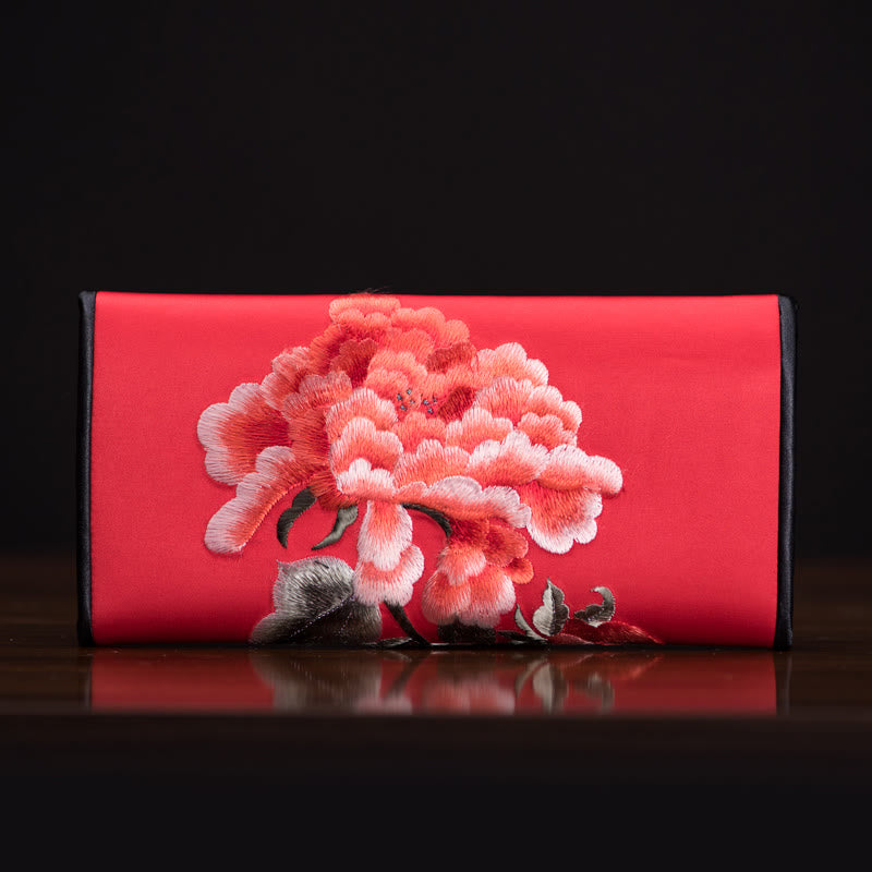 Nimara Ritual Peony Flower Su Embroidery Journey Shopping Long Purse Handbag