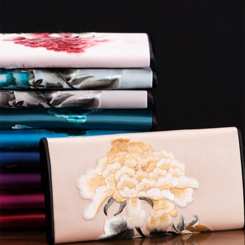Nimara Ritual Peony Flower Su Embroidery Journey Shopping Long Purse Handbag