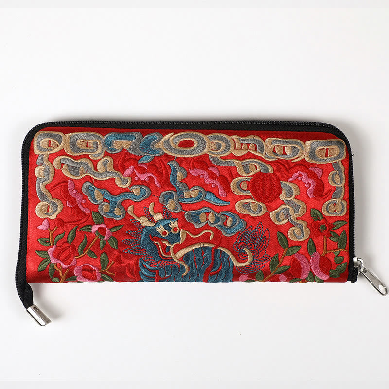 Nimara Ritual Mythical Beast Phoenix Dragon Qilin Su Embroidery Ticket Folder Storage Journey Shopping Purse Handbag