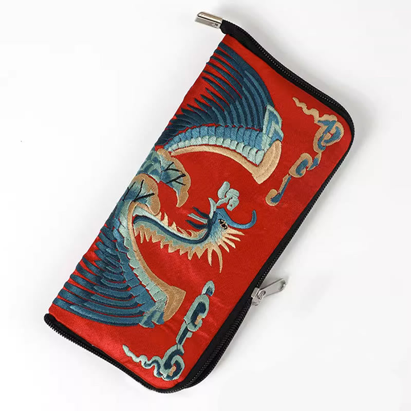 Nimara Ritual Mythical Beast Phoenix Dragon Qilin Su Embroidery Ticket Folder Storage Journey Shopping Purse Handbag