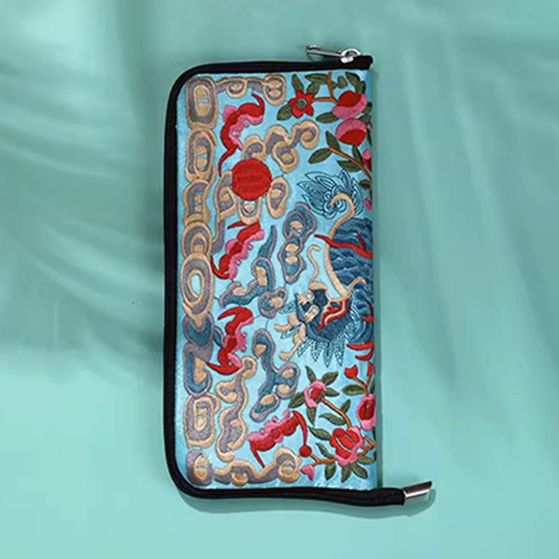 Nimara Ritual Mythical Beast Phoenix Dragon Qilin Su Embroidery Ticket Folder Storage Journey Shopping Purse Handbag