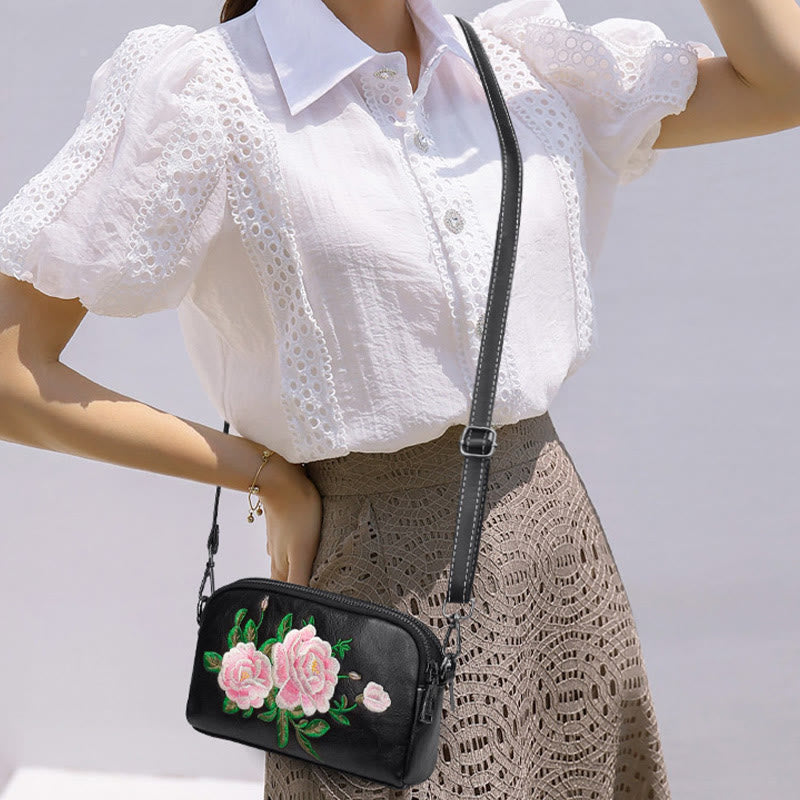 Nimara Ritual Peony Pomegranate Flowers Su Embroidery Journey Shopping Purse Shoulder Bag Crossbody Bag