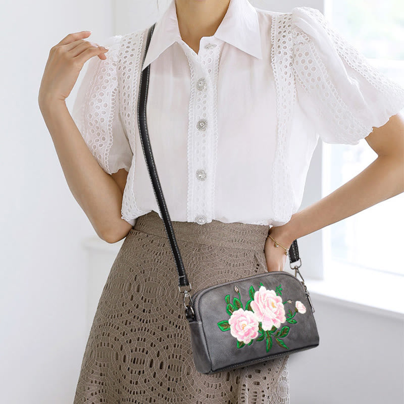 Nimara Ritual Peony Pomegranate Flowers Su Embroidery Journey Shopping Purse Shoulder Bag Crossbody Bag