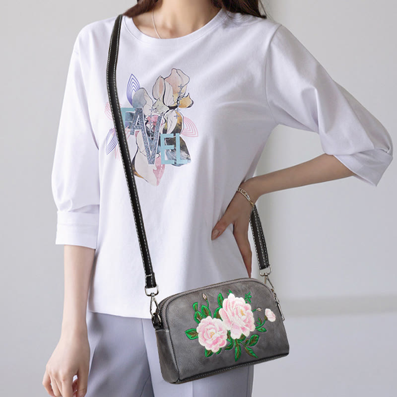 Nimara Ritual Peony Pomegranate Flowers Su Embroidery Journey Shopping Purse Shoulder Bag Crossbody Bag