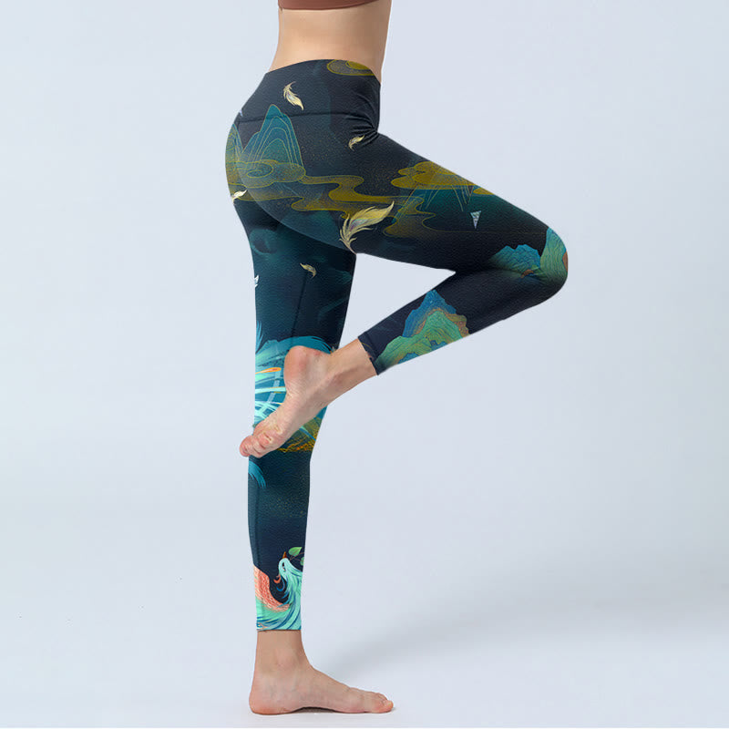 Nimara Ritual Mountains Phoenix Feather Exercise Leggings Women's Yoga Pants