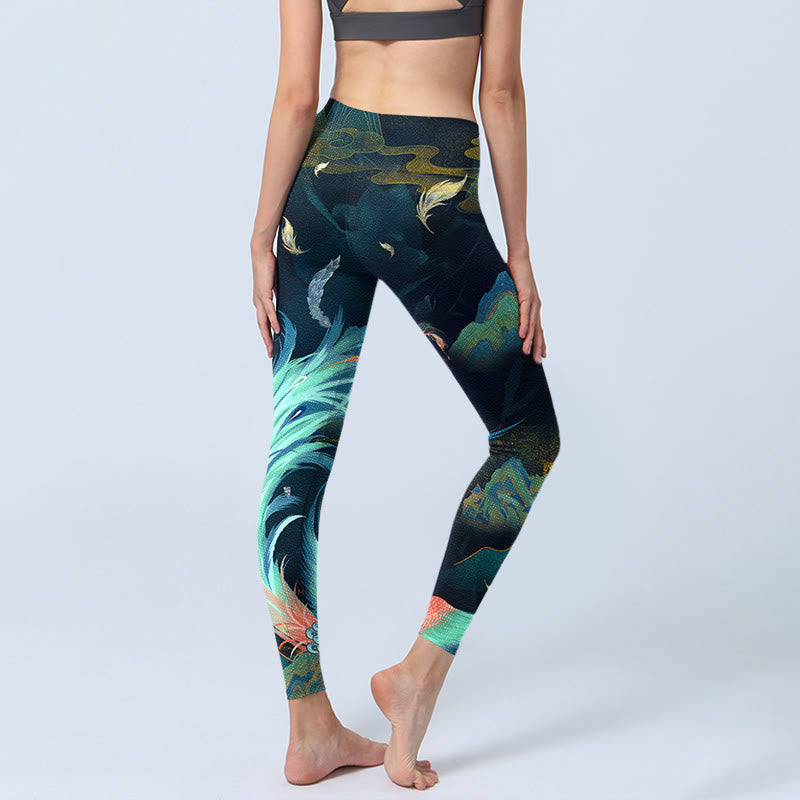 Nimara Ritual Mountains Phoenix Feather Exercise Leggings Women's Yoga Pants