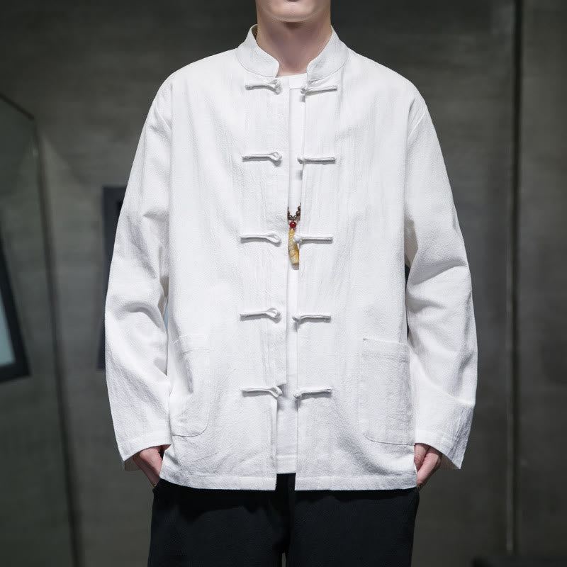 Nimara Ritual Simple Frog-Button Chinese Tang Suit Cotton Men Jacket Shirt With Pockets