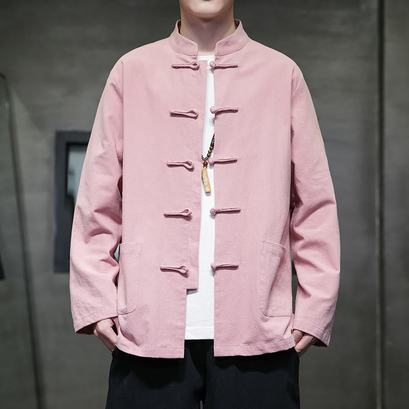 Nimara Ritual Simple Frog-Button Chinese Tang Suit Cotton Men Jacket Shirt With Pockets