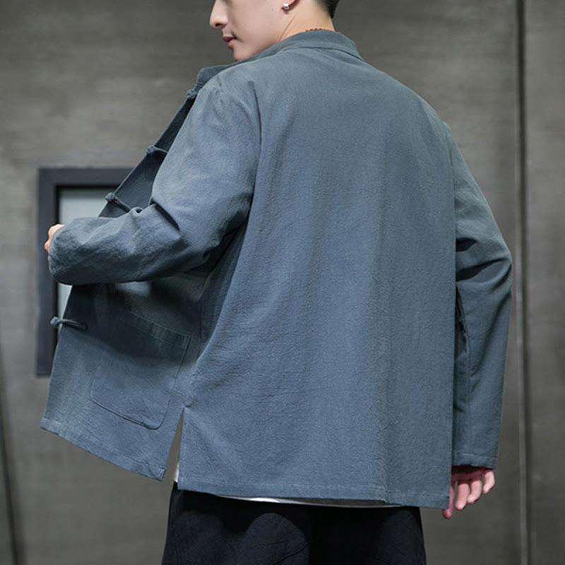 Nimara Ritual Simple Frog-Button Chinese Tang Suit Cotton Men Jacket Shirt With Pockets