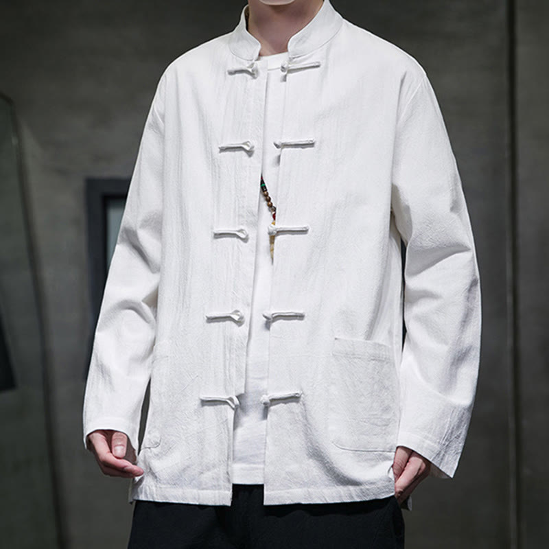 Nimara Ritual Simple Frog-Button Chinese Tang Suit Cotton Men Jacket Shirt With Pockets