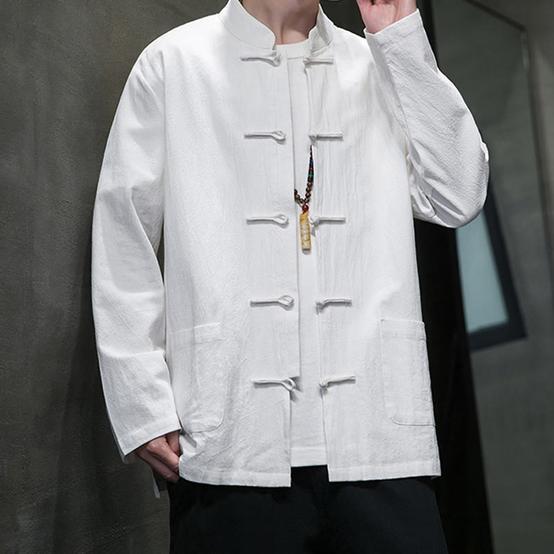 Nimara Ritual Simple Frog-Button Chinese Tang Suit Cotton Men Jacket Shirt With Pockets