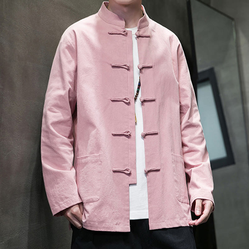 Nimara Ritual Simple Frog-Button Chinese Tang Suit Cotton Men Jacket Shirt With Pockets