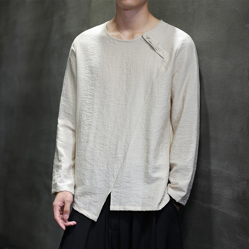 Nimara Ritual Fall Solid Round Neck Long Sleeve T-Shirt Cotton Men Clothing