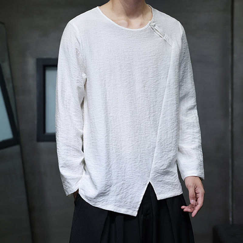Nimara Ritual Fall Solid Round Neck Long Sleeve T-Shirt Cotton Men Clothing