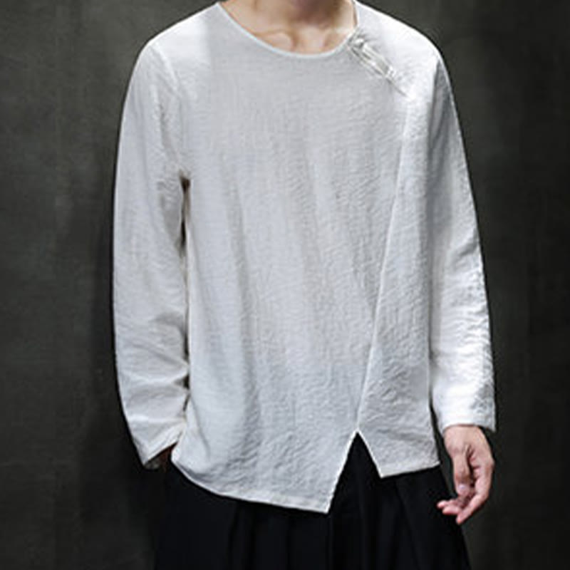 Nimara Ritual Fall Solid Round Neck Long Sleeve T-Shirt Cotton Men Clothing