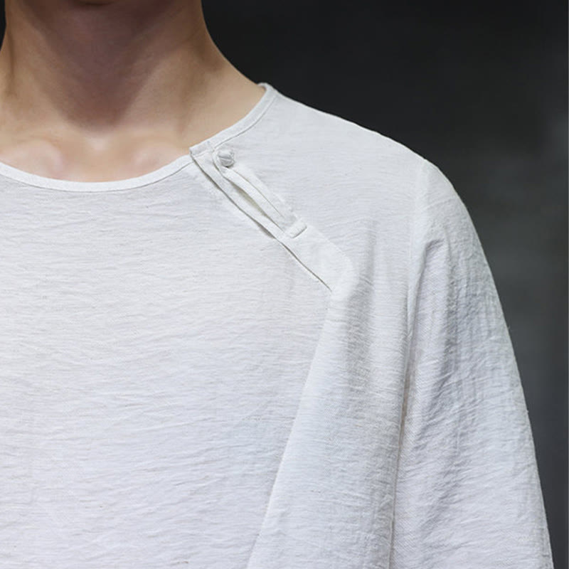 Nimara Ritual Fall Solid Round Neck Long Sleeve T-Shirt Cotton Men Clothing