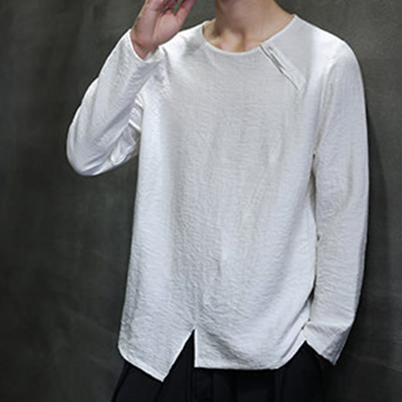 Nimara Ritual Fall Solid Round Neck Long Sleeve T-Shirt Cotton Men Clothing