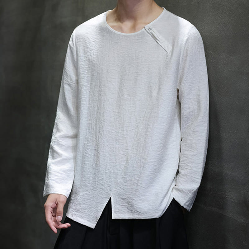 Nimara Ritual Fall Solid Round Neck Long Sleeve T-Shirt Cotton Men Clothing