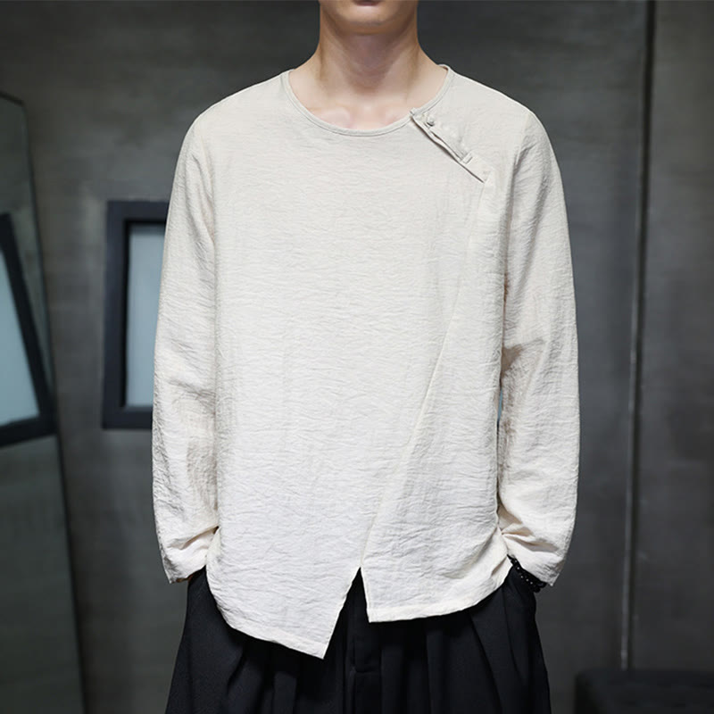 Nimara Ritual Fall Solid Round Neck Long Sleeve T-Shirt Cotton Men Clothing
