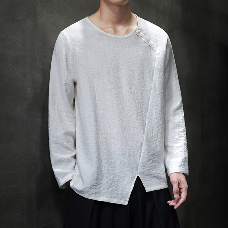 Nimara Ritual Fall Solid Round Neck Long Sleeve T-Shirt Cotton Men Clothing