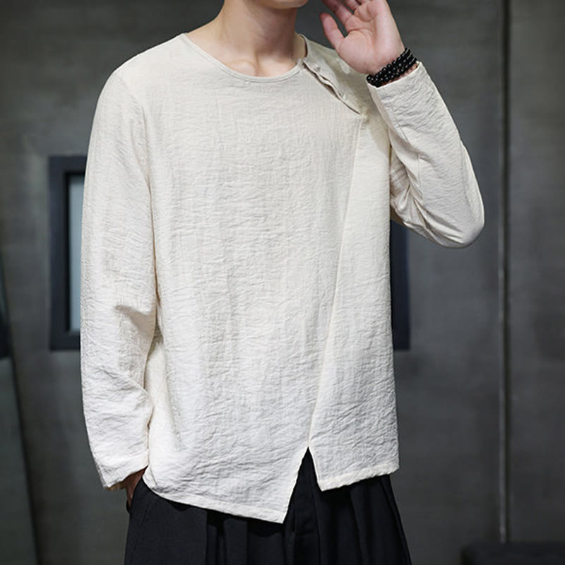 Nimara Ritual Fall Solid Round Neck Long Sleeve T-Shirt Cotton Men Clothing