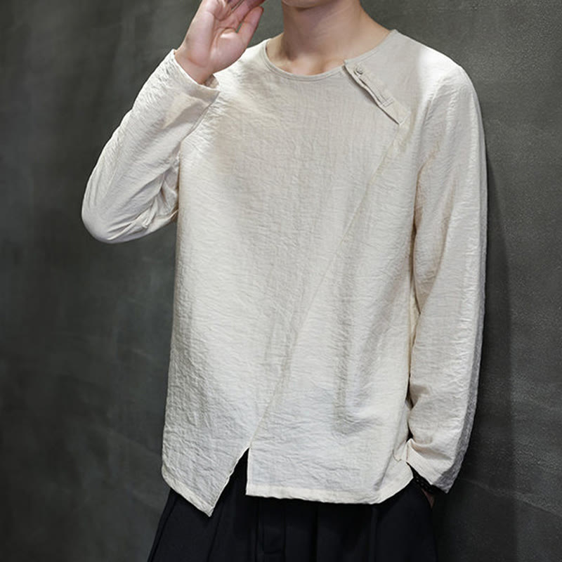 Nimara Ritual Fall Solid Round Neck Long Sleeve T-Shirt Cotton Men Clothing