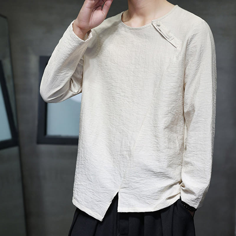 Nimara Ritual Fall Solid Round Neck Long Sleeve T-Shirt Cotton Men Clothing