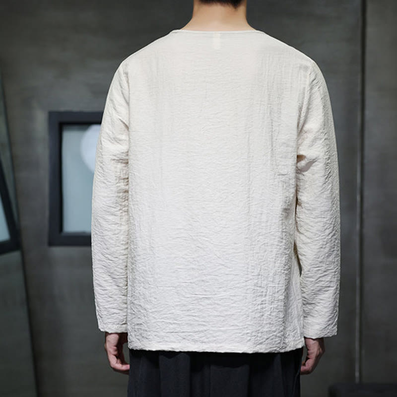 Nimara Ritual Fall Solid Round Neck Long Sleeve T-Shirt Cotton Men Clothing