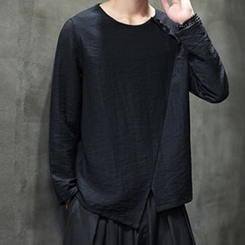 Nimara Ritual Fall Solid Round Neck Long Sleeve T-Shirt Cotton Men Clothing