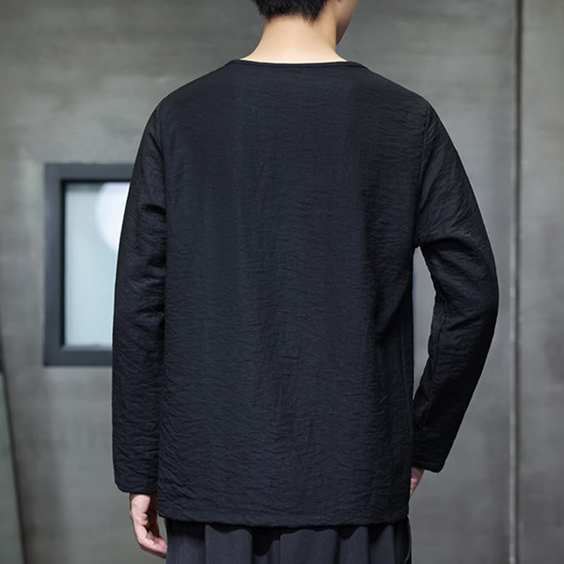 Nimara Ritual Fall Solid Round Neck Long Sleeve T-Shirt Cotton Men Clothing