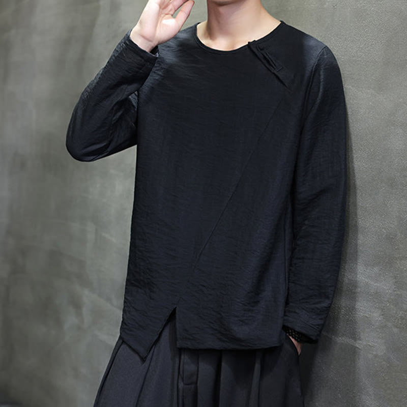 Nimara Ritual Fall Solid Round Neck Long Sleeve T-Shirt Cotton Men Clothing