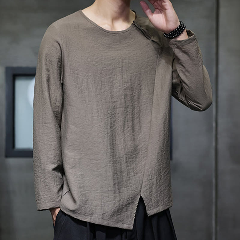 Nimara Ritual Fall Solid Round Neck Long Sleeve T-Shirt Cotton Men Clothing