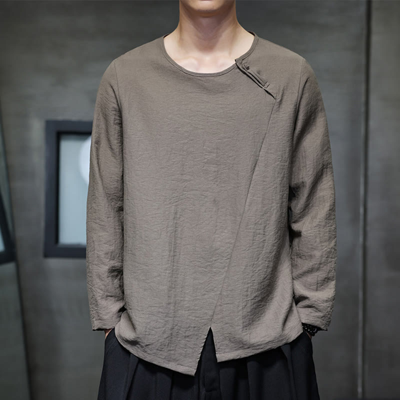 Nimara Ritual Fall Solid Round Neck Long Sleeve T-Shirt Cotton Men Clothing