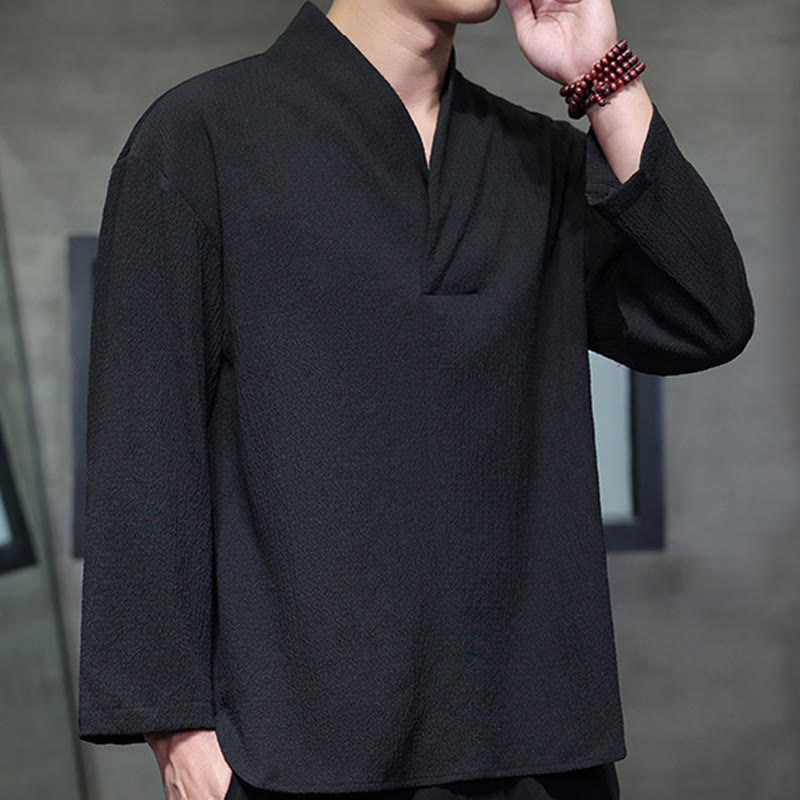 Nimara Ritual Simple V-Neck Long Sleeve T-Shirt Men Clothing