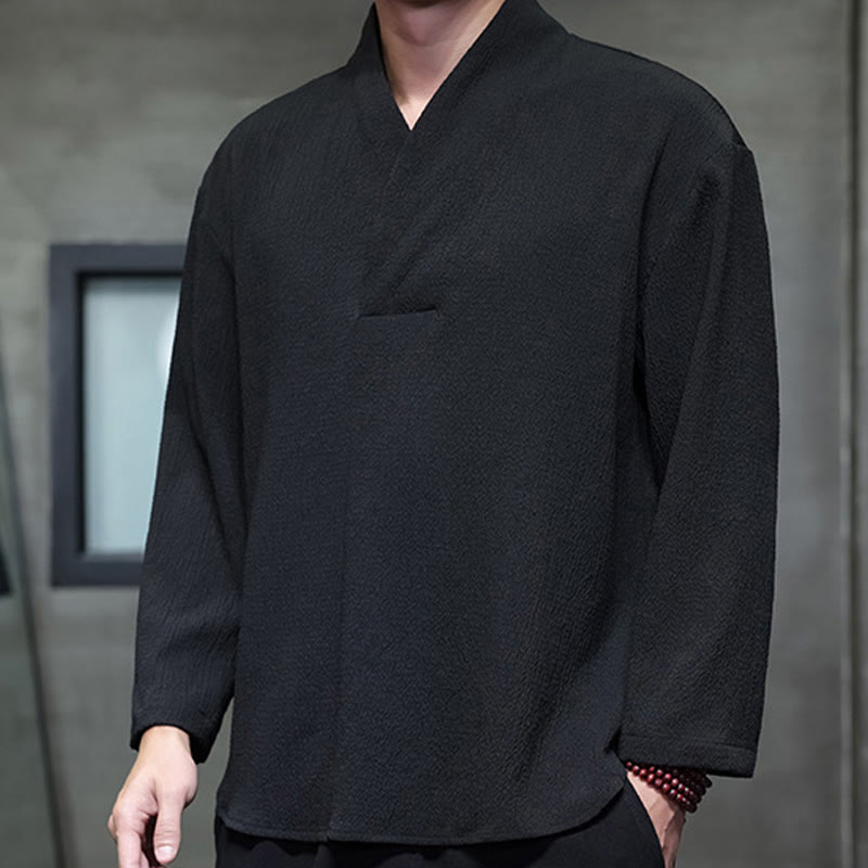Nimara Ritual Simple V-Neck Long Sleeve T-Shirt Men Clothing