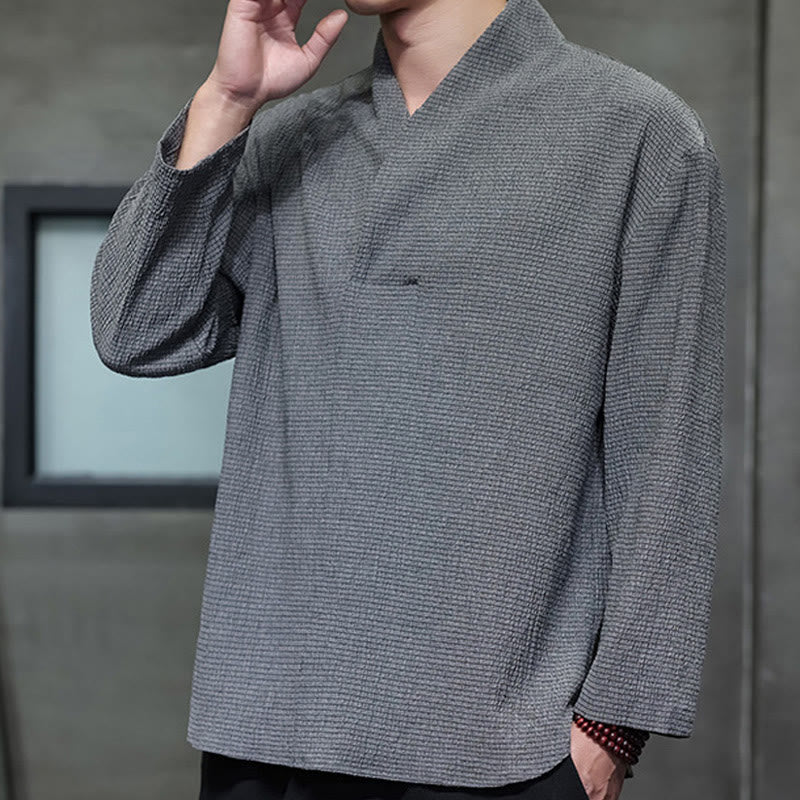 Nimara Ritual Simple V-Neck Long Sleeve T-Shirt Men Clothing