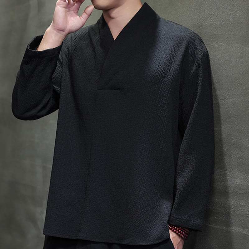 Nimara Ritual Simple V-Neck Long Sleeve T-Shirt Men Clothing
