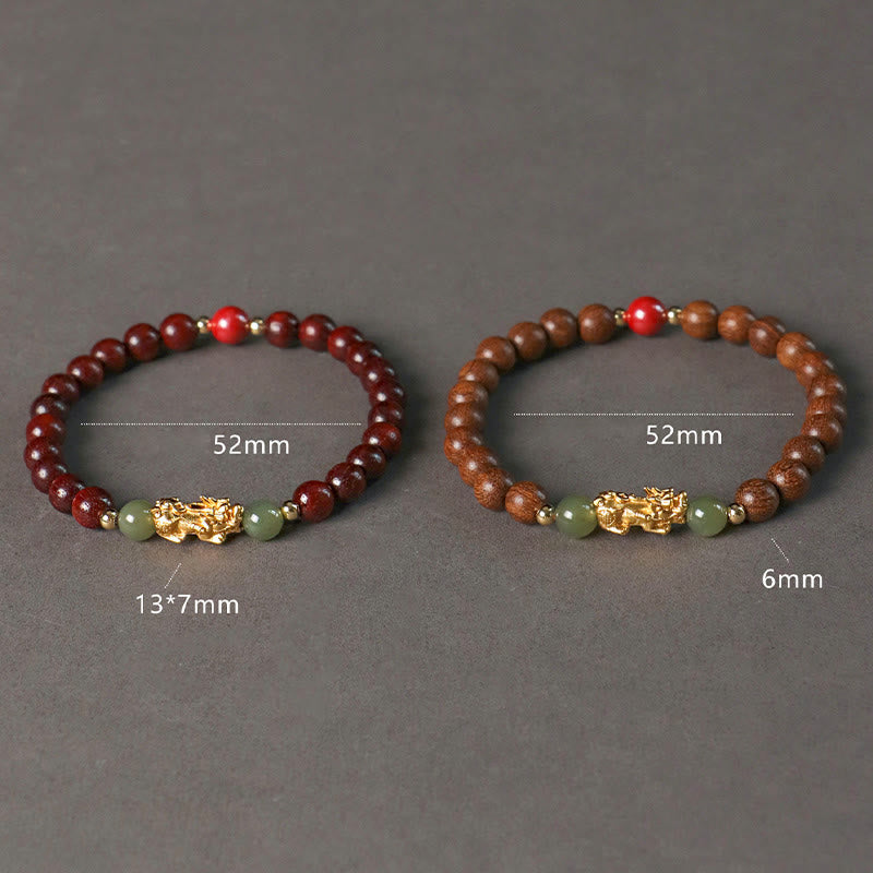 Nimara Ritual 999 Sterling Silver Sandalwood Ebony Wood Small Leaf Red Sandalwood Hetian Jade Cinnabar PiXiu Wealth Bracelet