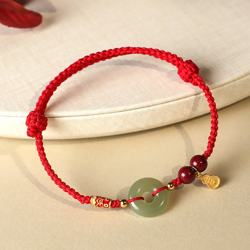 Nimara Ritual Red String Black String Hetian Jade Peace Buckle Cinnabar 925 Silver Protection Bracelet