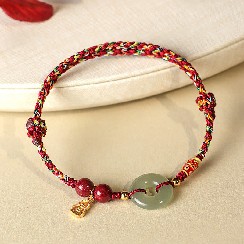 Nimara Ritual Red String Black String Hetian Jade Peace Buckle Cinnabar 925 Silver Protection Bracelet