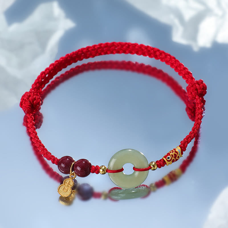 Nimara Ritual Red String Black String Hetian Jade Peace Buckle Cinnabar 925 Silver Protection Bracelet